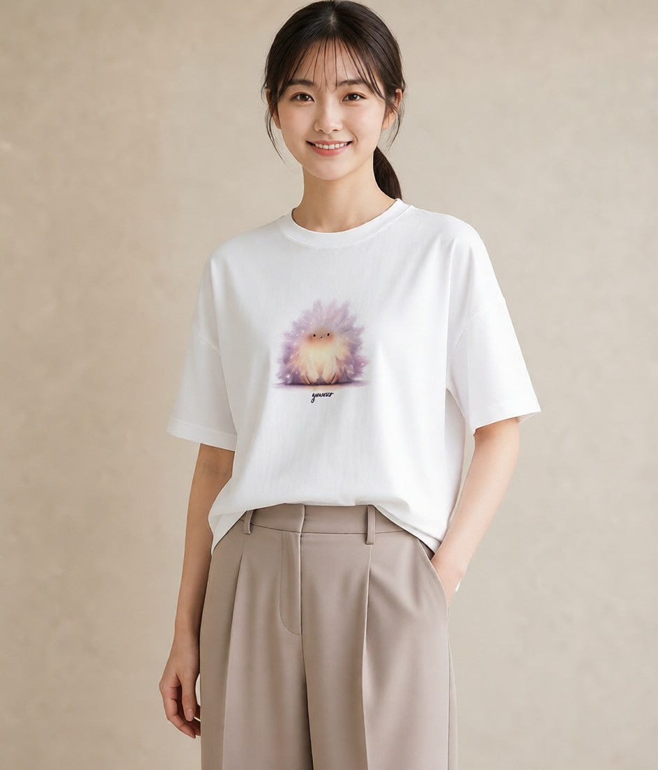 半袖Tシャツ レディース ハリネズミ ペット 動物 イラスト きれいめ 誕生日プレゼント 綿100 白T YMAZO