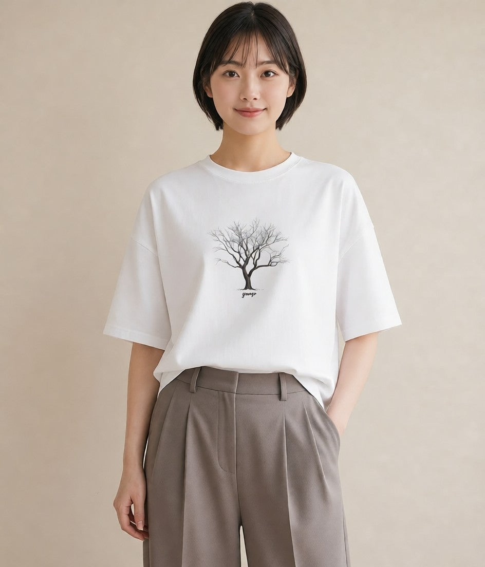 プリントTシャツ レディース 青の水彩 風景 ブルー ナチュラル アンティーク イラスト こなれ感 おしゃれギフト 社会人 白T YMAZO