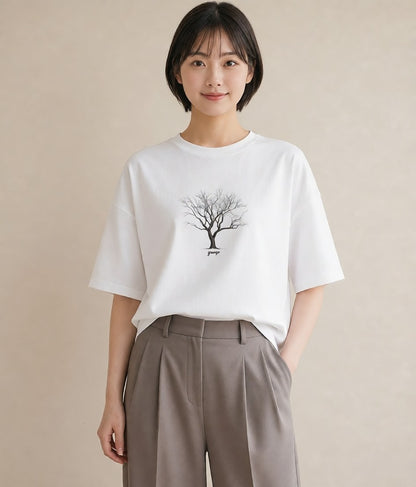 プリントTシャツ レディース 青の水彩 風景 ブルー ナチュラル アンティーク イラスト こなれ感 おしゃれギフト 社会人 白T YMAZO