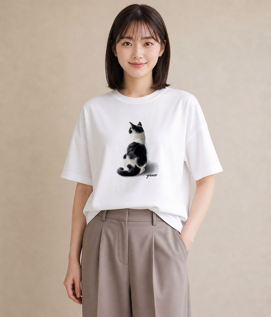 半袖Tシャツ レディース エキゾチックショートヘア 猫 ねこ イラスト ユニーク 送別ギフト 通勤 白T YMAZO
