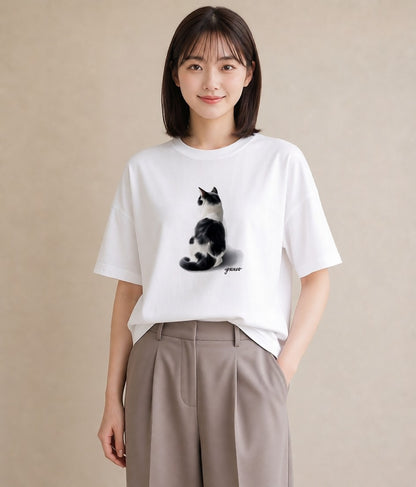 半袖Tシャツ レディース エキゾチックショートヘア 猫 ねこ イラスト ユニーク 送別ギフト 通勤 白T YMAZO