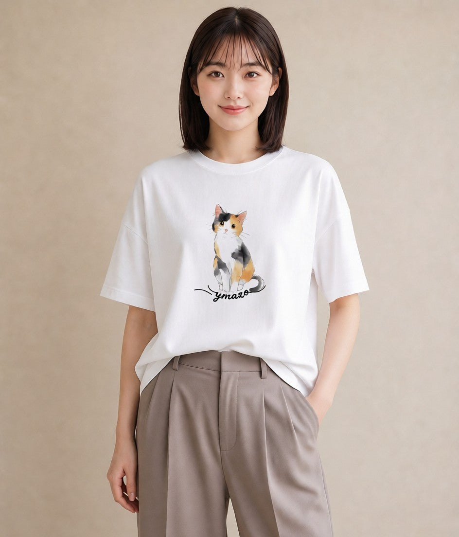 グラフィックTシャツ レディース ベンガル 猫 ねこ イラスト ポップ 公園 ママ 白T YMAZO