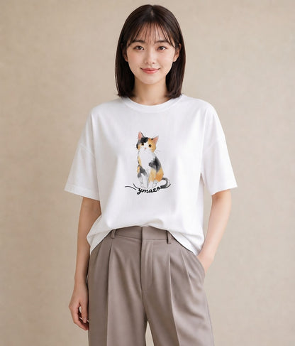 グラフィックTシャツ レディース ベンガル 猫 ねこ イラスト ポップ 公園 ママ 白T YMAZO