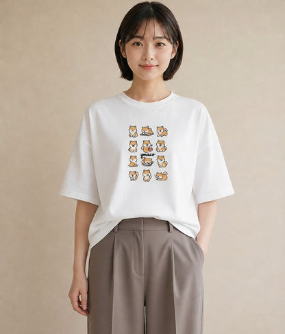 デザインTシャツ レディース 柴犬 しばいぬ 犬 いぬ イラスト ボタニカル カフェ服 クリスマス 白T YMAZO