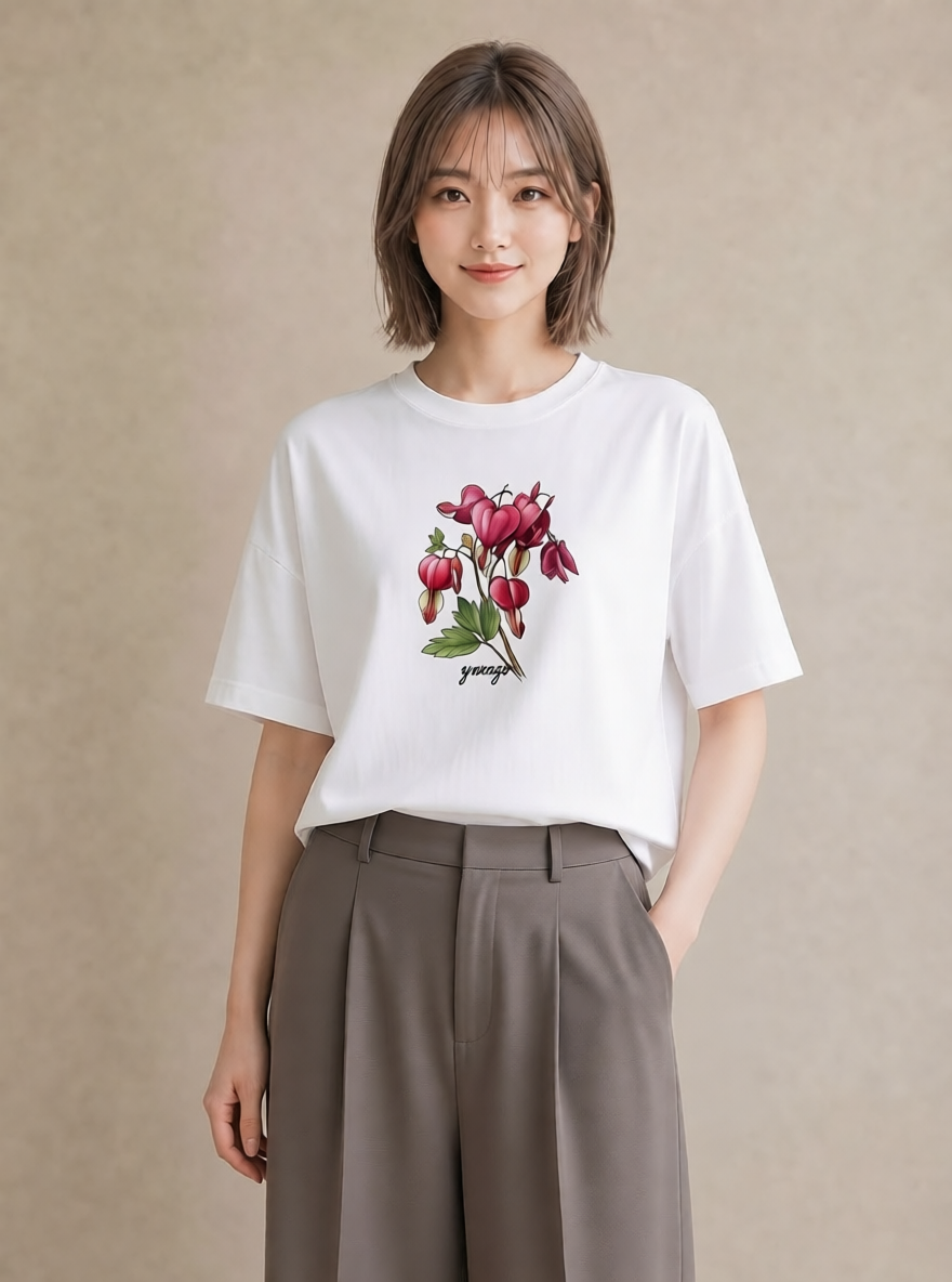 半袖Tシャツ レディース 彼岸花 花 花柄 イラスト 休日コーデ 女性向けギフト 散歩 白T YMAZO