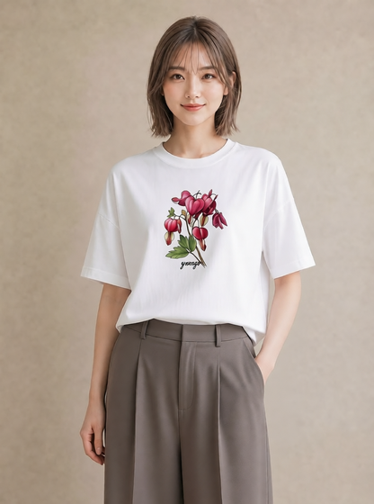 半袖Tシャツ レディース 彼岸花 花 花柄 イラスト 休日コーデ 女性向けギフト 散歩 白T YMAZO