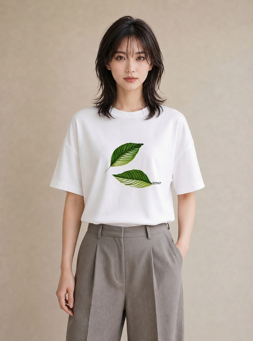 半袖Tシャツ レディース 新緑 植物 ボタニカル イラスト ポップ お揃い 親子 白T YMAZO