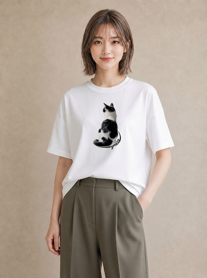 プリントTシャツ レディース メインクーン 猫 ねこ イラスト ラフカジュアル 自分用 ルームウェア 白T YMAZO