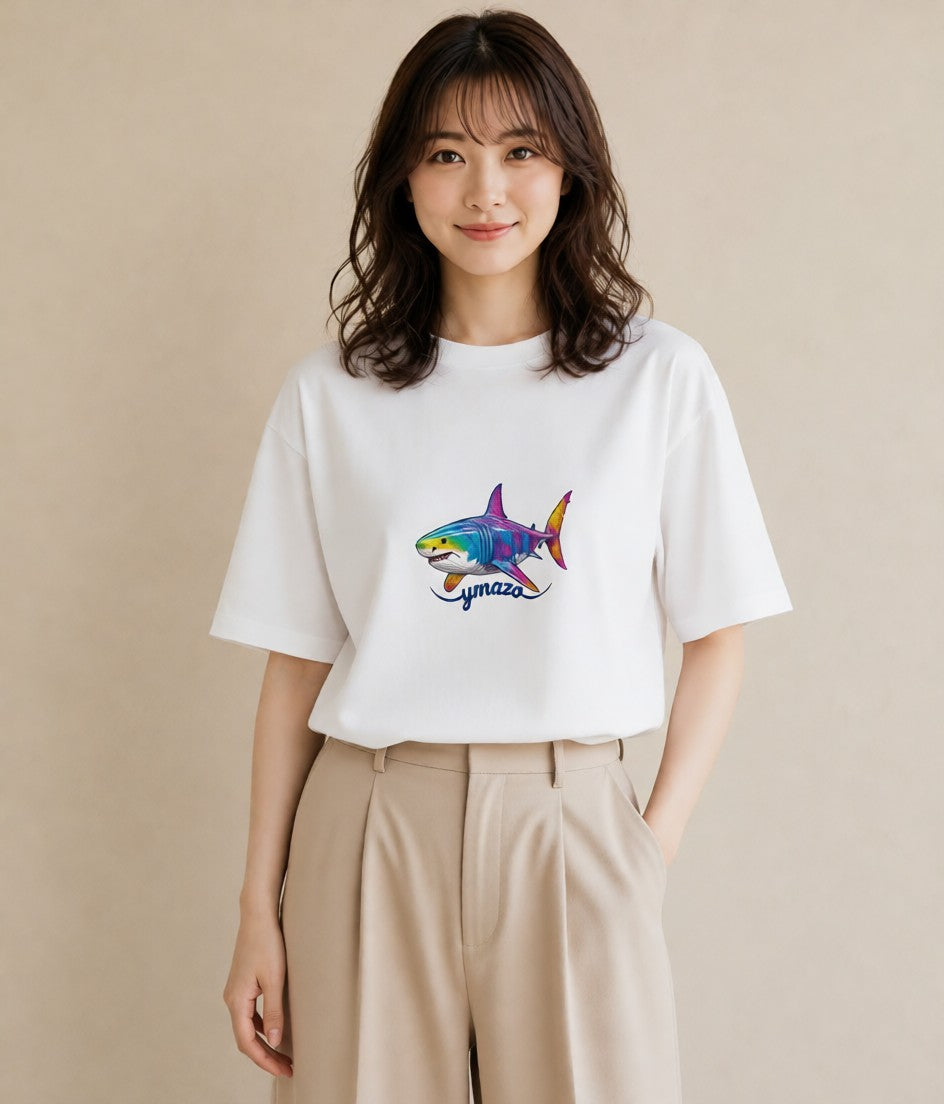 グラフィックTシャツ レディース サメ 海の生き物 海 イラスト ニュアンス 在宅 公園 白T YMAZO