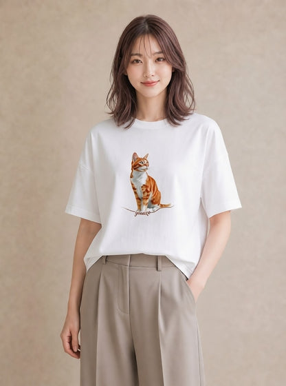 Tシャツ レディース 三毛猫 みけねこ 三毛 猫 ねこ イラスト こなれ感 お揃い 親子 白T YMAZO