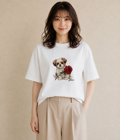 デザインTシャツ レディース ペキニーズ 犬 いぬ イラスト 抜け感 カフェ巡り 女子会 白T YMAZO