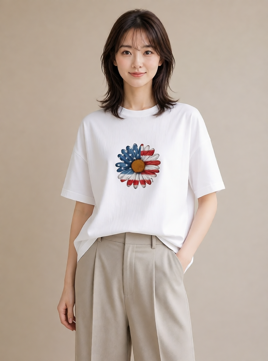 グラフィックTシャツ レディース デイジー 花 花柄 イラスト ポップ デート 帰省 白T
