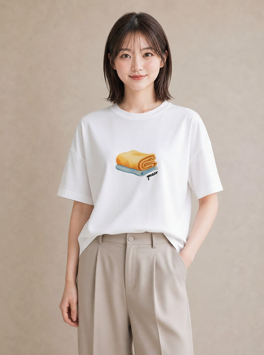 Tシャツ レディース クロワッサン 食べ物 フード イラスト 個性的 ミセス 春コーデ 白T YMAZO
