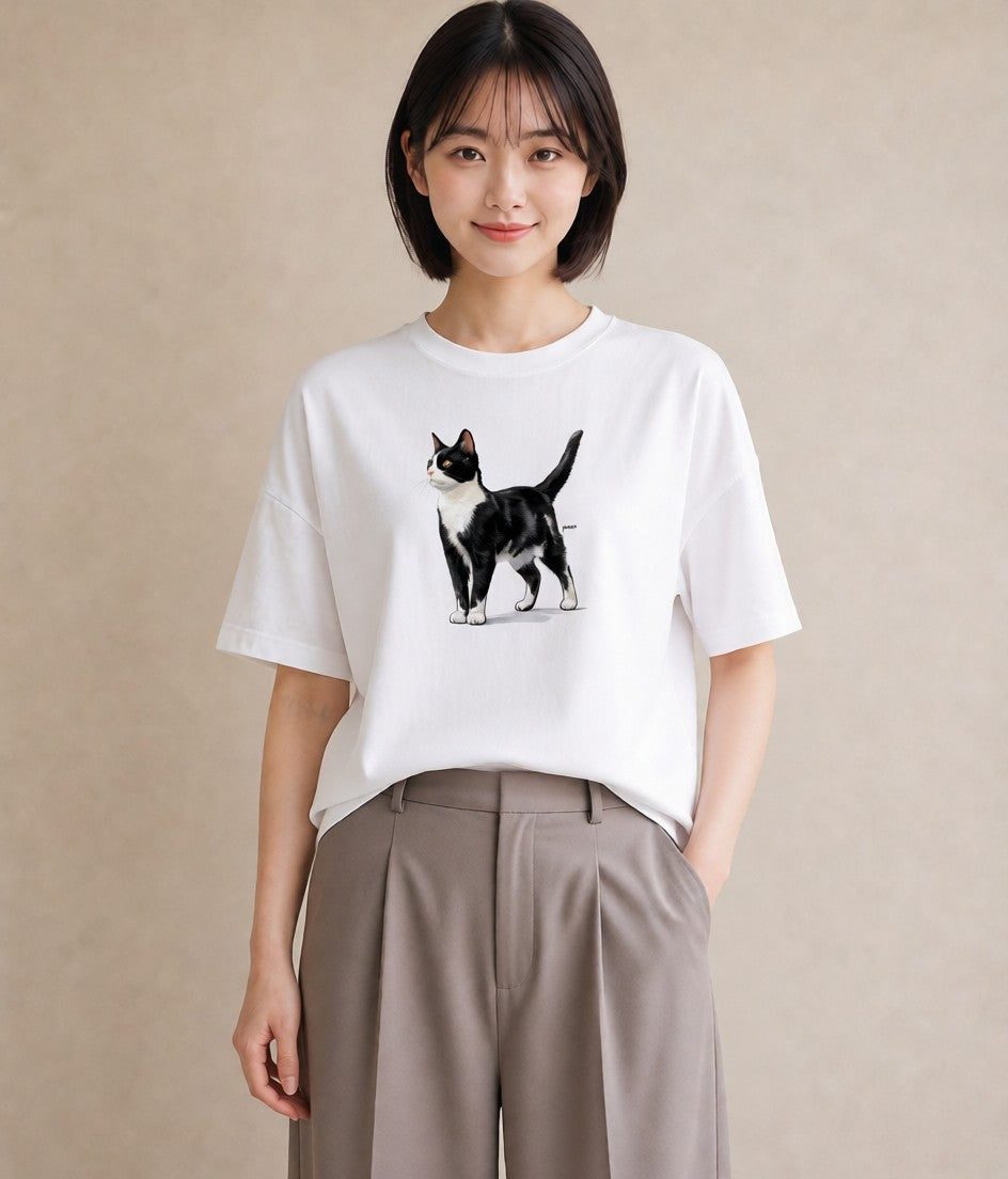 グラフィックTシャツ レディース 三毛猫 みけねこ 三毛 猫 ねこ イラスト きれいめ デイリーウェア 休日 白T YMAZO