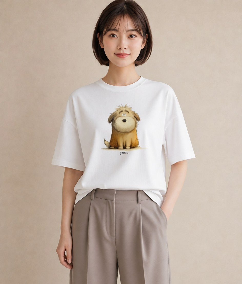 Tシャツ レディース いぬ 犬 ワンコ イラスト 上品 ルームウェア ギフト 白T YMAZO
