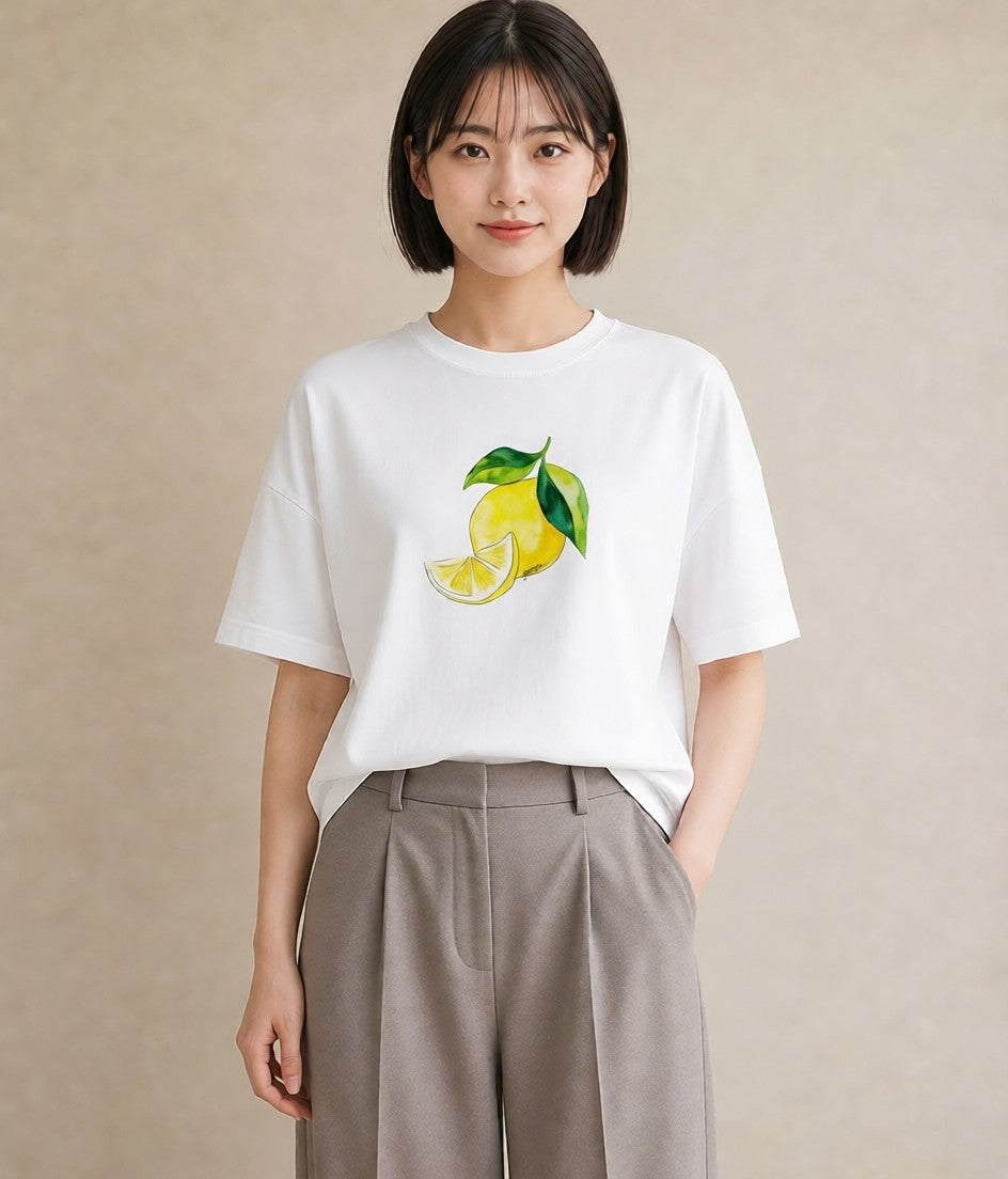 プリントTシャツ レディース パイナップル 食べ物 フード イラスト 休日コーデ ママ カフェ服 白T YMAZO
