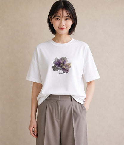 グラフィックTシャツ レディース あさがお 朝顔 花 花柄 イラスト きれいめカジュアル カフェ服 クリスマス 白T YMAZO