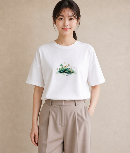 デザインTシャツ レディース クローバー 四つ葉 花 花柄 イラスト お洒落 ホワイトデー 春服 白T
