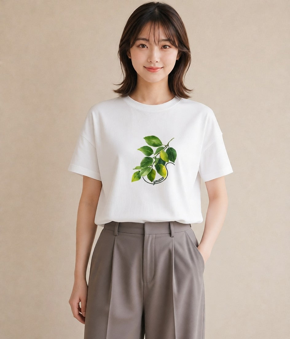 半袖Tシャツ レディース 新緑 植物 ボタニカル イラスト レトロ お揃い 親子 白T YMAZO
