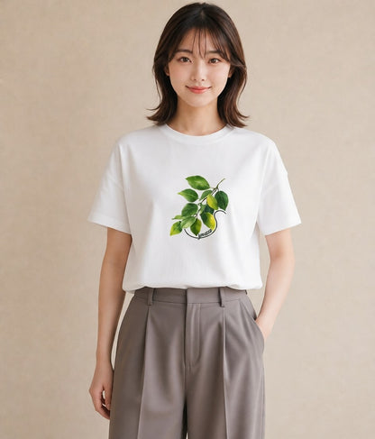 半袖Tシャツ レディース 新緑 植物 ボタニカル イラスト レトロ お揃い 親子 白T YMAZO