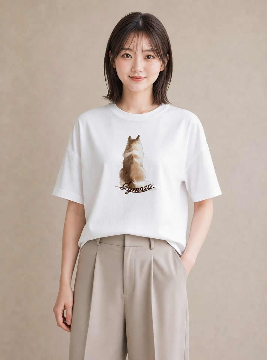 グラフィックTシャツ レディース キジトラ 猫 ねこ イラスト シンプル 部屋着 女性向けギフト 白T YMAZO