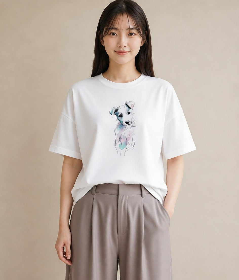 グラフィックTシャツ レディース わんちゃん 犬 いぬ イラスト ガーリー 親子 20代 白T YMAZO