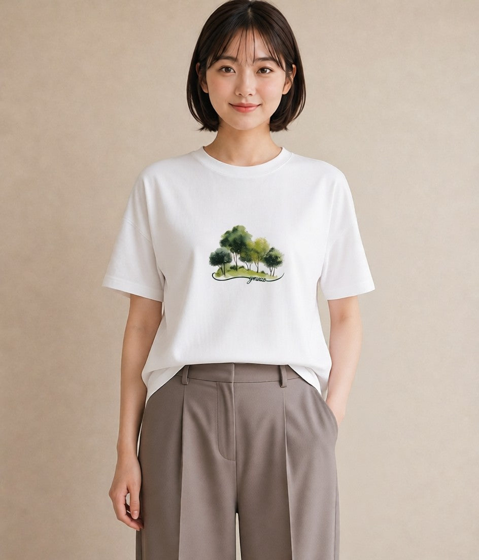 半袖Tシャツ レディース 木 植物 ボタニカル イラスト ゆるかわ 週末コーデ 敬老の日 白T YMAZO