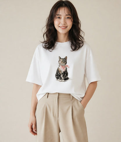 半袖Tシャツ レディース 猫 ねこ イラスト アート風 部屋着 女性向けギフト 白T YMAZO