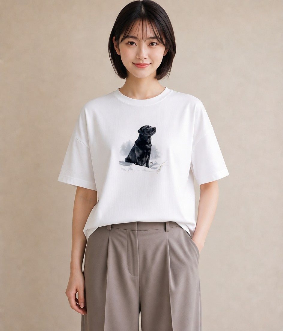 半袖Tシャツ レディース ラブラドールレトリバー 犬 いぬ イラスト シンプル 帰省 ラフ 白T YMAZO