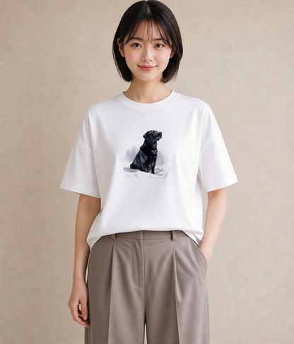 半袖Tシャツ レディース ラブラドールレトリバー 犬 いぬ イラスト シンプル 帰省 ラフ 白T YMAZO