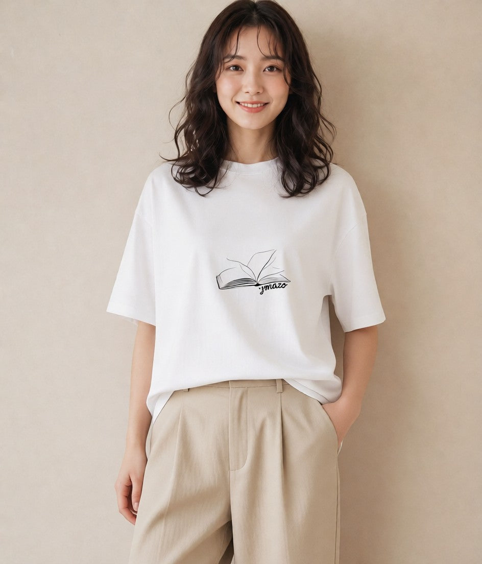 プリントTシャツ レディース 本 読書 ブック イラスト レトロ 敬老の日 ホワイトデー 白T YMAZO