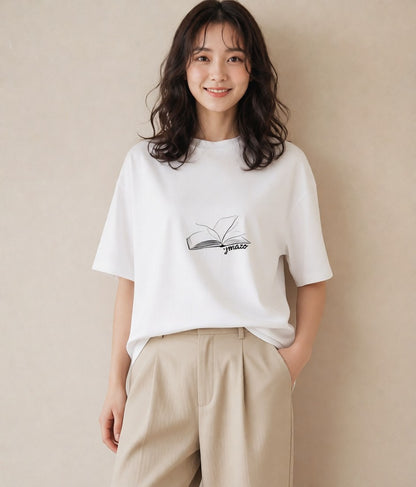 プリントTシャツ レディース 本 読書 ブック イラスト レトロ 敬老の日 ホワイトデー 白T YMAZO