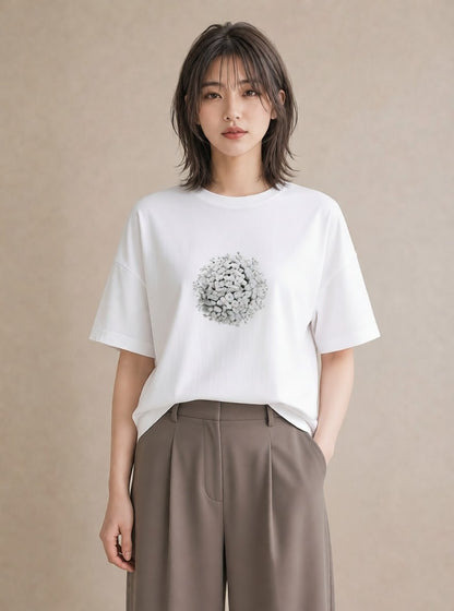 Tシャツ レディース カスミソウ かすみ草 花 花柄 イラスト 普段使い カジュアルコーデ 買い物 白T YMAZO