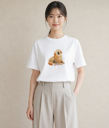Tシャツ レディース ゴールデンレトリバー ゴールデン 犬 いぬ イラスト 淡色 20代 カジュアルコーデ 白T YMAZO