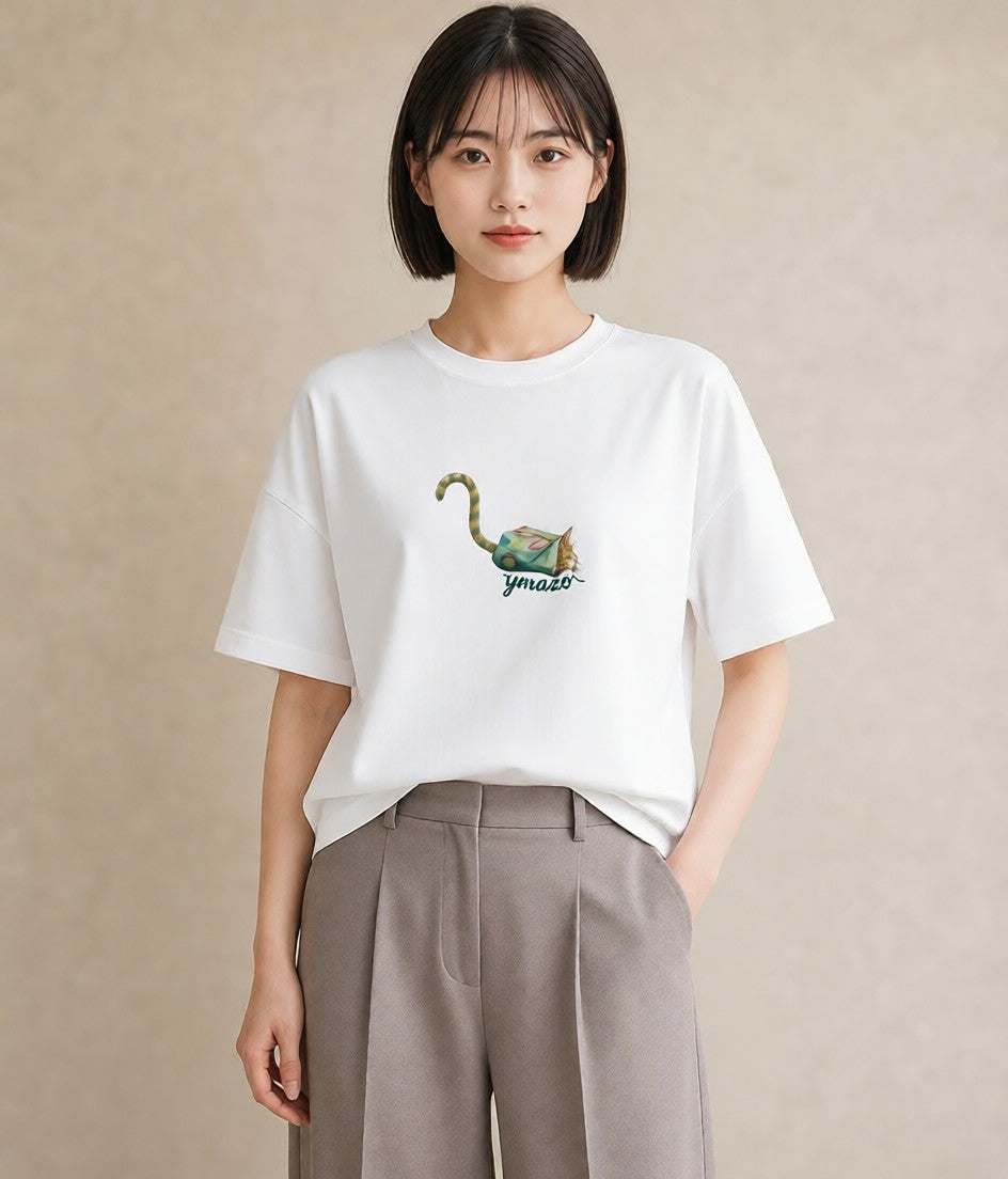 デザインTシャツ レディース スコティッシュフォールド 猫 ねこ イラスト こなれ感 休日 ペアコーデ 白T YMAZO