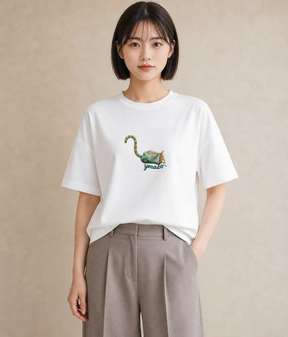 デザインTシャツ レディース スコティッシュフォールド 猫 ねこ イラスト こなれ感 休日 ペアコーデ 白T YMAZO