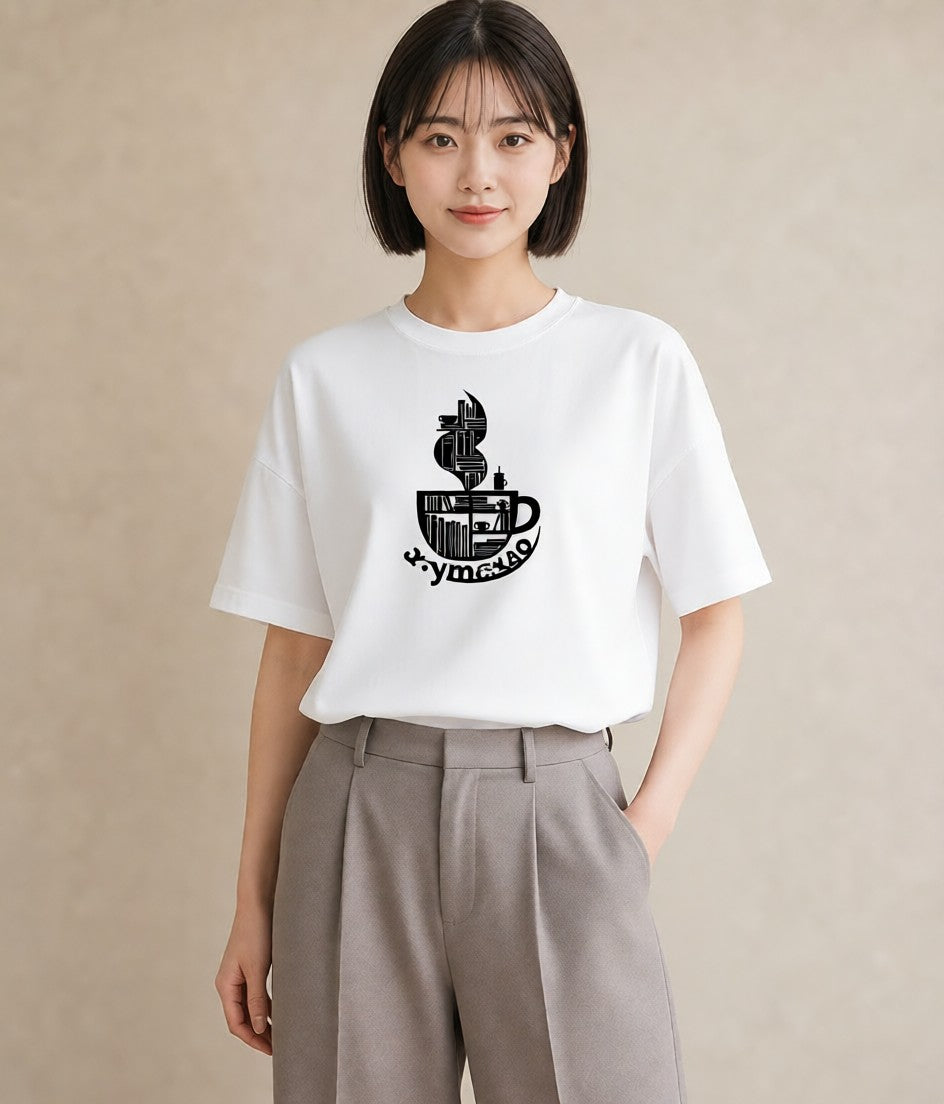 Tシャツ レディース 本 読書 ブック イラスト お揃い 親子 白T YMAZO