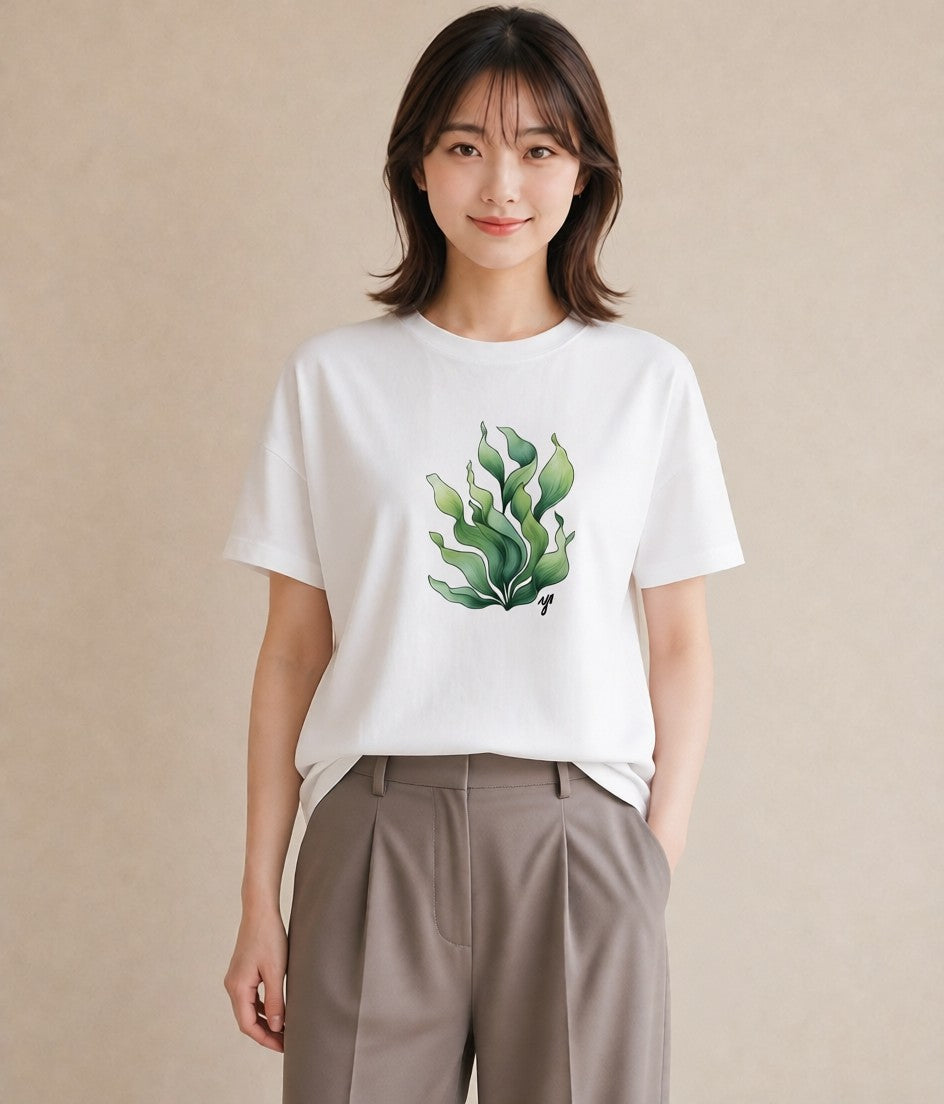 半袖Tシャツ レディース つる 植物 ボタニカル イラスト フェミニン 買い物 夏コーデ 白T YMAZO
