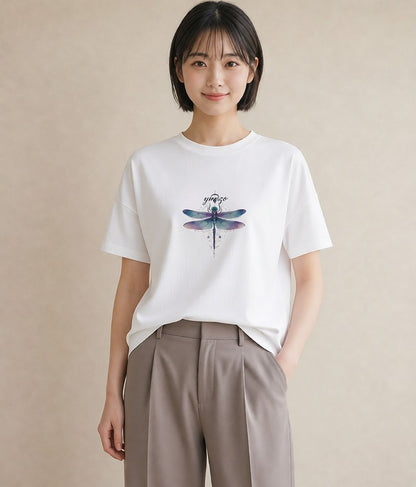 デザインTシャツ レディース とんぼ 昆虫 虫 イラスト ガーリー 散歩 お出かけ 白T YMAZO