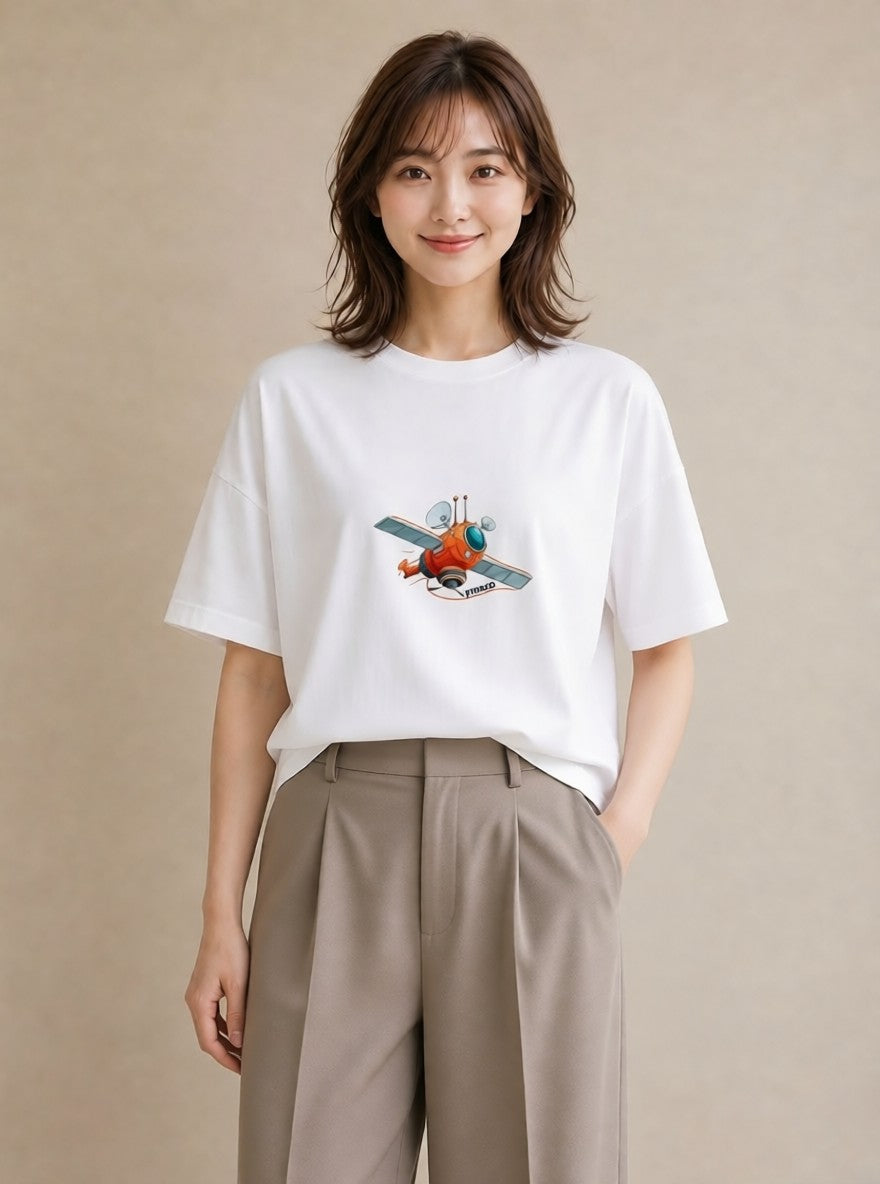 Tシャツ レディース ロケット 星空 宇宙 イラスト ミニマル 買い物 夏コーデ 白T YMAZO