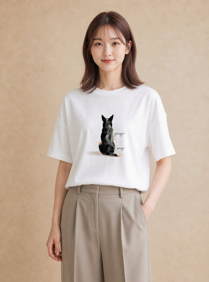 Tシャツ レディース しっぽ 猫 ねこ イラスト ポップ 通学 誕生日プレゼント 白T YMAZO