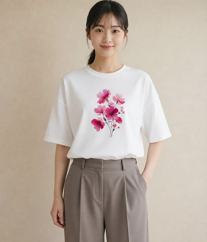 グラフィックTシャツ レディース 梅 花 花柄 イラスト ガーリー 女性 旅行用 白T YMAZO