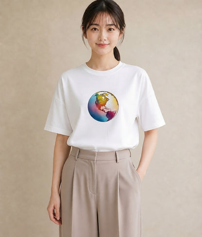 デザインTシャツ レディース 地球 星空 宇宙 イラスト ミニマル 女子会 お揃い 白T YMAZO