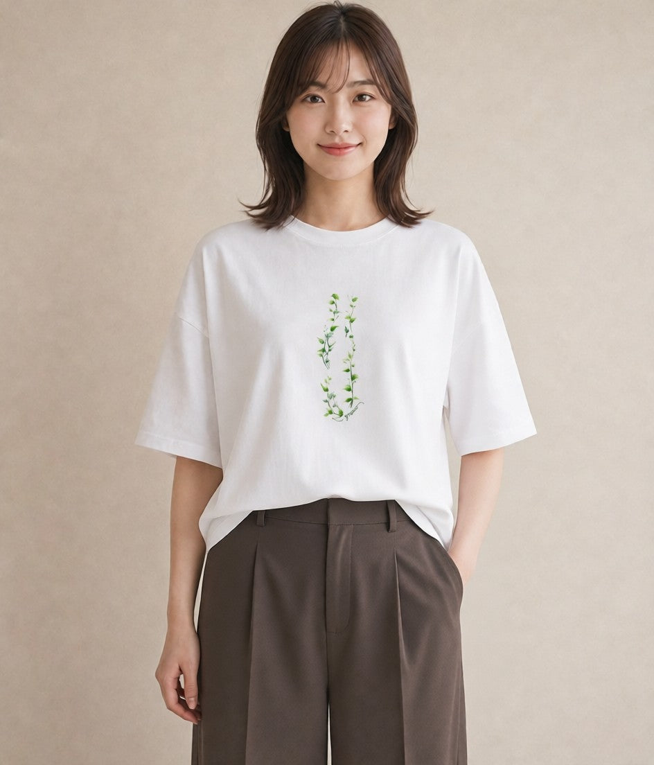 グラフィックTシャツ レディース 苔 植物 ボタニカル イラスト ゆるコーデ 社会人 女性 白T YMAZO