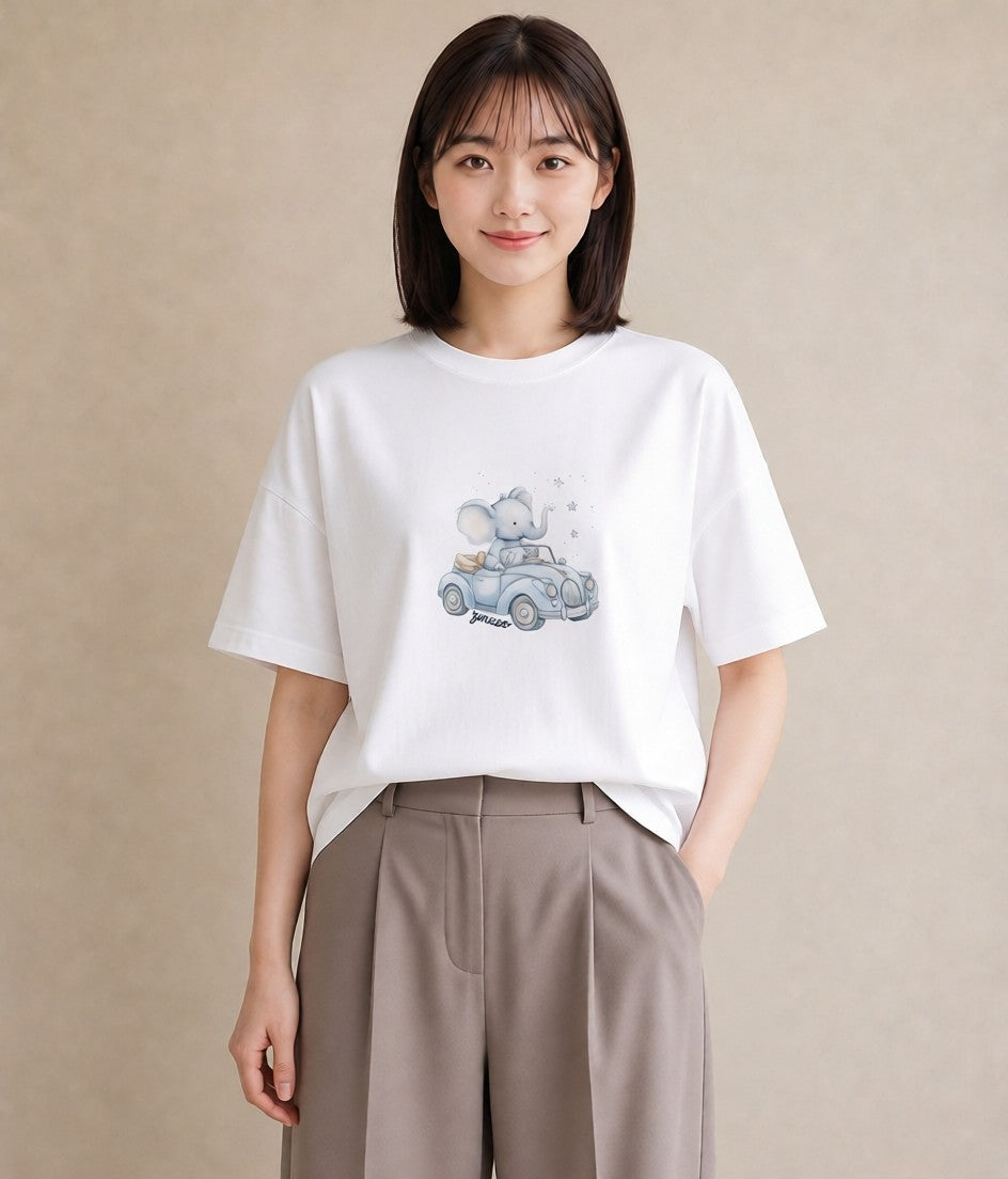 Tシャツ レディース ぞう 動物 アニマル イラスト モード レイヤード 友達ギフト 白T YMAZO