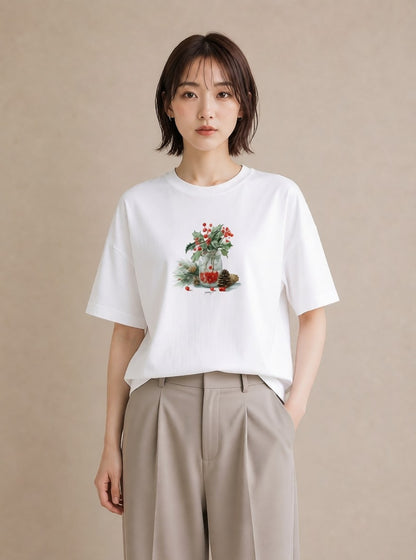 プリントTシャツ レディース 木の実 植物 ボタニカル イラスト 姉妹 送別ギフト 白T YMAZO