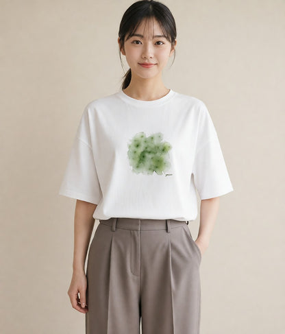 グラフィックTシャツ レディース クローバー 四つ葉 花 花柄 イラスト 線画 夏コーデ 通学 白T YMAZO
