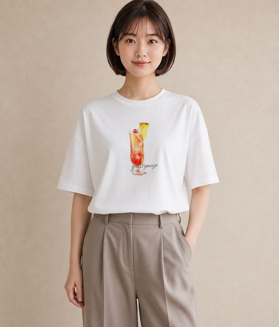 プリントTシャツ レディース パイナップル 食べ物 フード イラスト ポップ 週末コーデ 敬老の日 白T YMAZO
