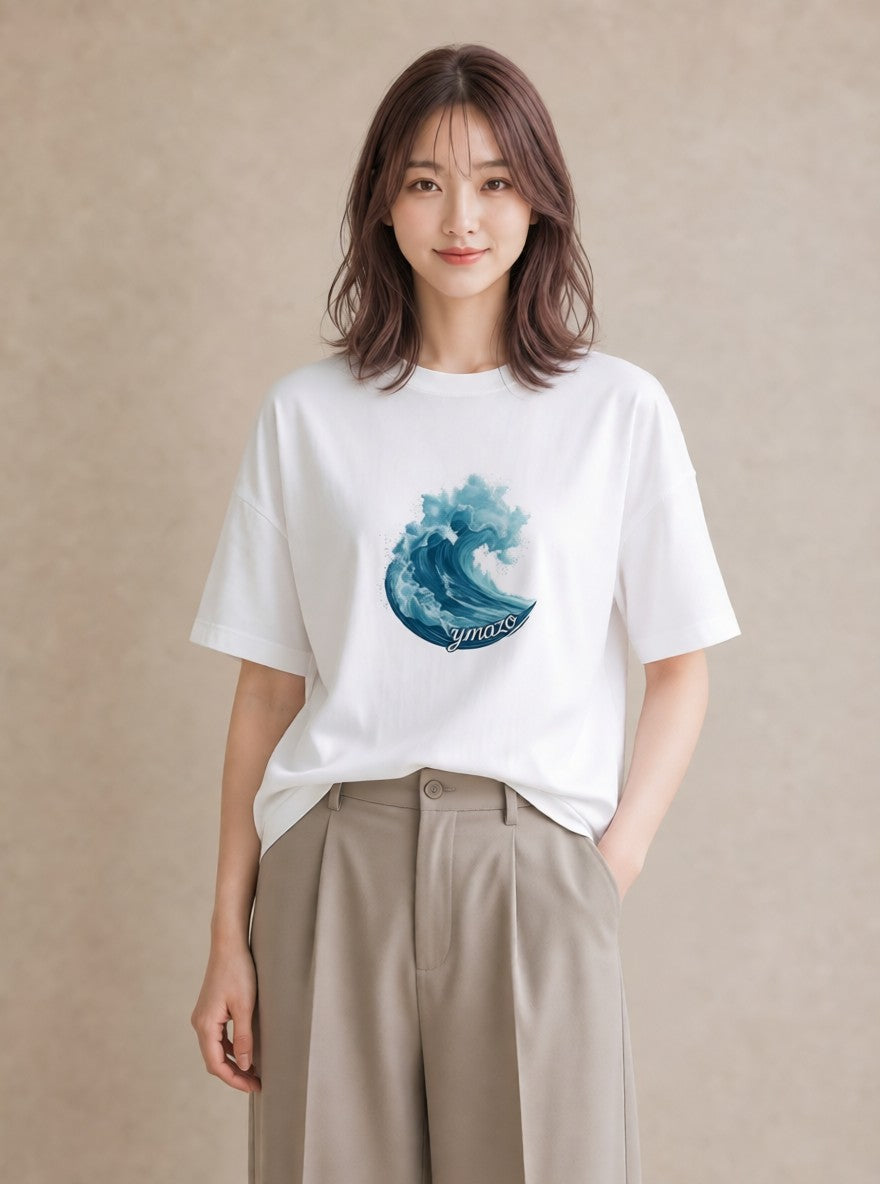 Tシャツ レディース 海 星空 宇宙 イラスト 線画 ラフ レイヤード 白T YMAZO