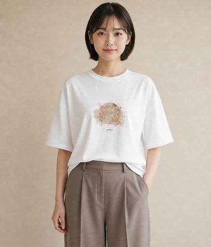 半袖Tシャツ レディース 獅子座 星空 宇宙 イラスト ラフ おしゃれギフト 社会人 白T YMAZO